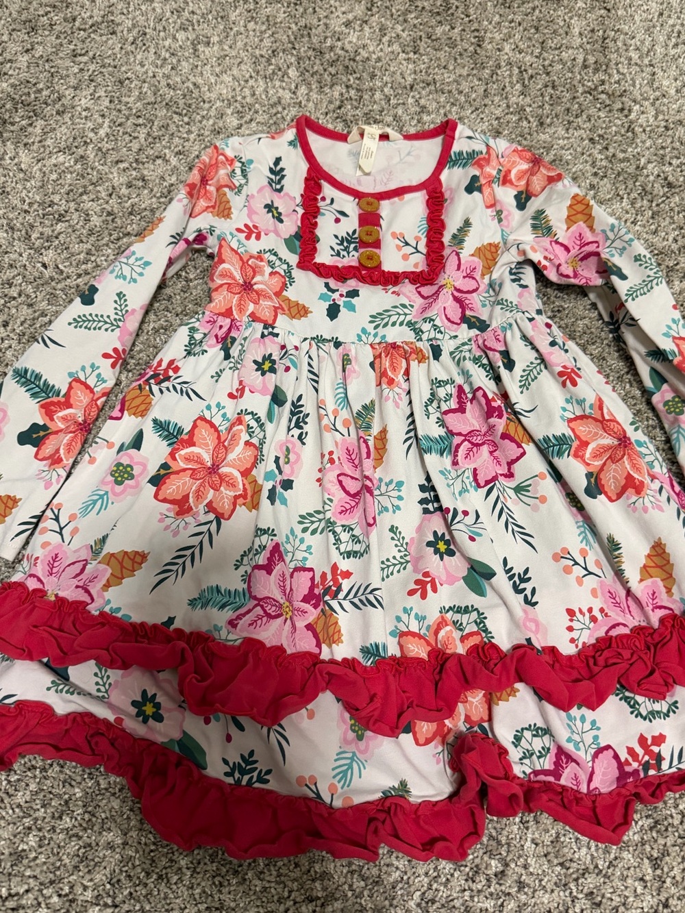 Matilda Jane White Floral Long-Sleeve Dress with Pink & Coral Accents